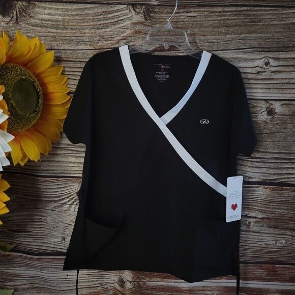 " New York Laundry " Woman's Medics scrub top Size: medium black/white NWT - Picture 1 of 7